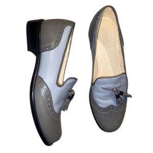 Girotti Shoes Womens Size 6.5 EU 37 Gray Tassel Loafers Wingtip Brogue Leather